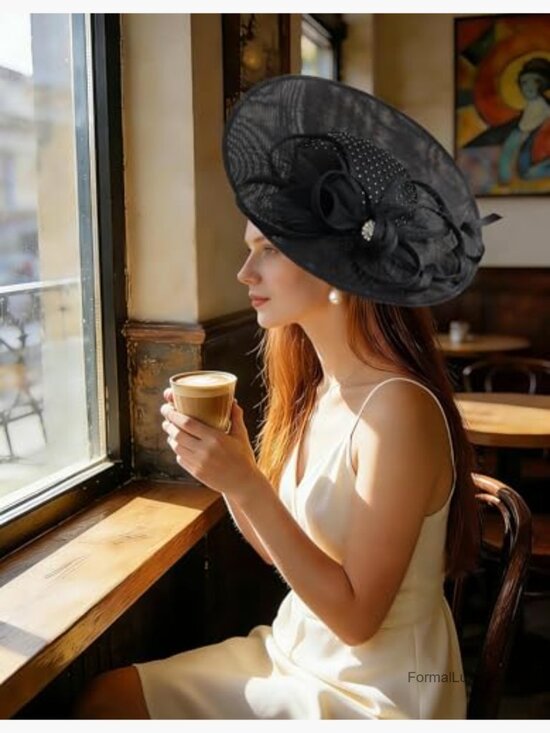 Elegant Flower Mesh Feather Fascinator Hat Headband for Wedding Derby Tea Party